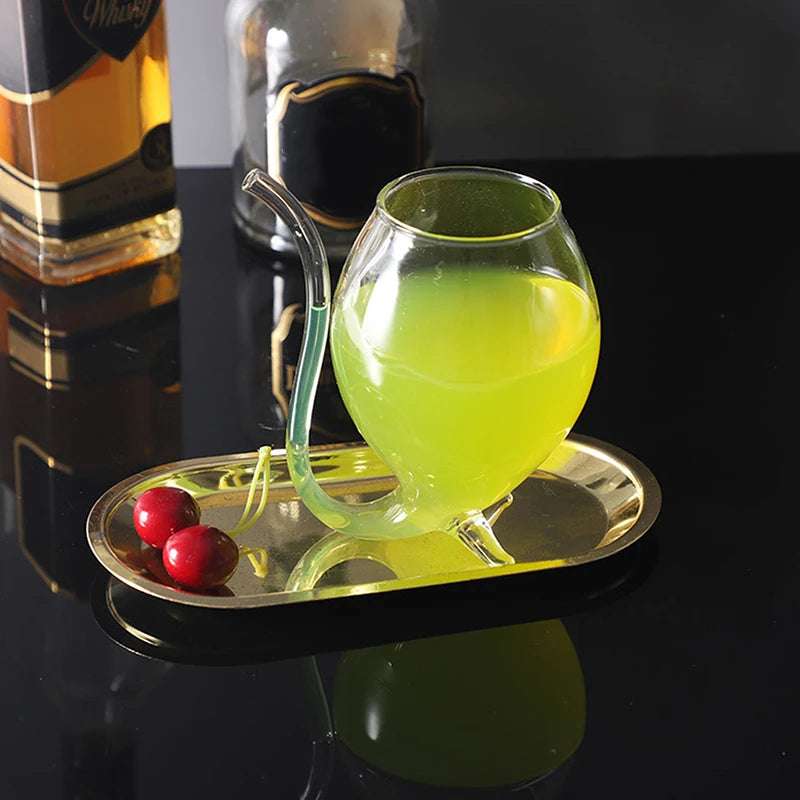 1 peça taça de vidro de alta qualidade para vinho, uísque, tubo criativo para beber suco, canudo de vinho resistente ao calor casa cozinha decoração