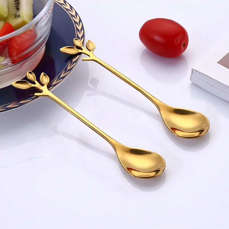 8 peças de aço inoxidável flor de cereja rosa colher de café colher de ouro presentes cozinha sobremesa chá acessórios talheres conjunto de decoração