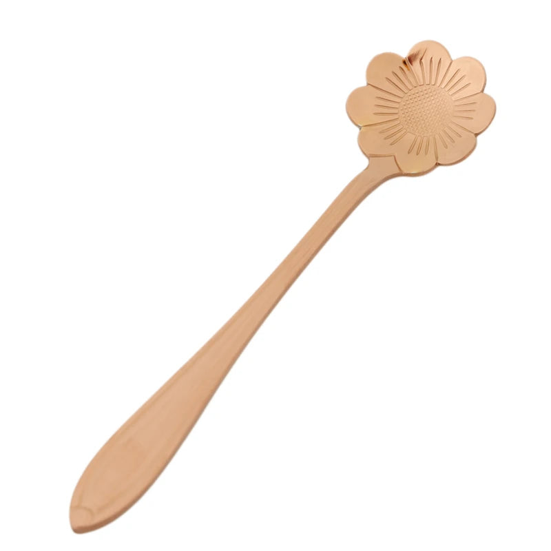 8 peças de aço inoxidável flor de cereja rosa colher de café colher de ouro presentes cozinha sobremesa chá acessórios talheres conjunto de decoração