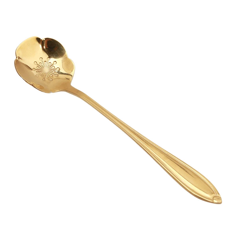 8 peças de aço inoxidável flor de cereja rosa colher de café colher de ouro presentes cozinha sobremesa chá acessórios talheres conjunto de decoração