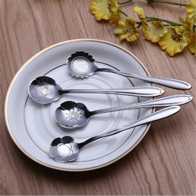 8 peças de aço inoxidável flor de cereja rosa colher de café colher de ouro presentes cozinha sobremesa chá acessórios talheres conjunto de decoração