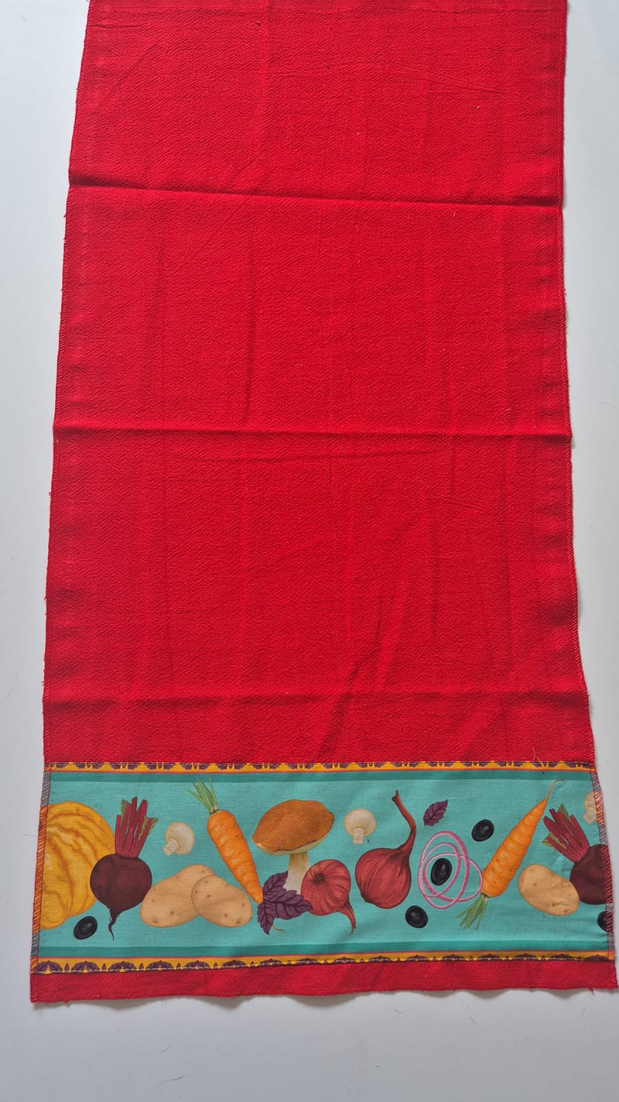 Kits de 3 Panos de Prato, 100% Algodão Vermelho Barrado de Verduras e Legumes, 70X40 cm - Doca Express