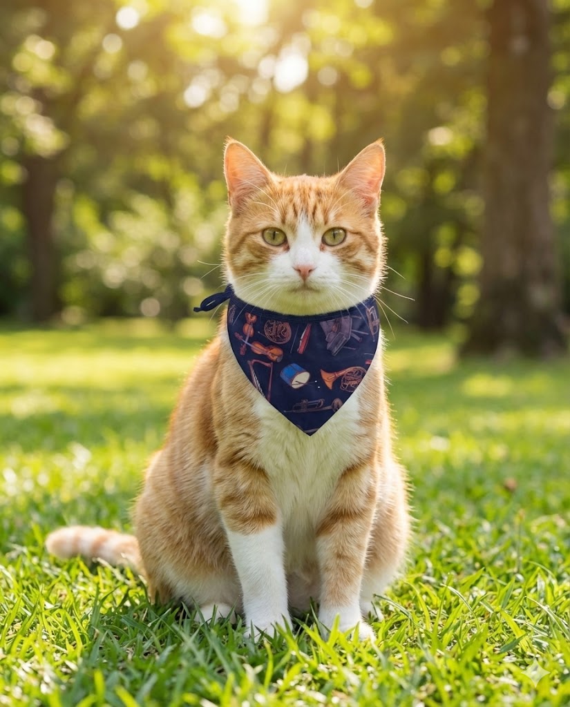 Bandana Pet para Cachorros e Gatos - Dupla Face - Coleção Melodia - Estampa Digital de Instrumentos Musicais - Acessório Pets - Confortável Ajustável e Lavável - Moda Pet Estilosa para Passeios e Fotos - Doca Express