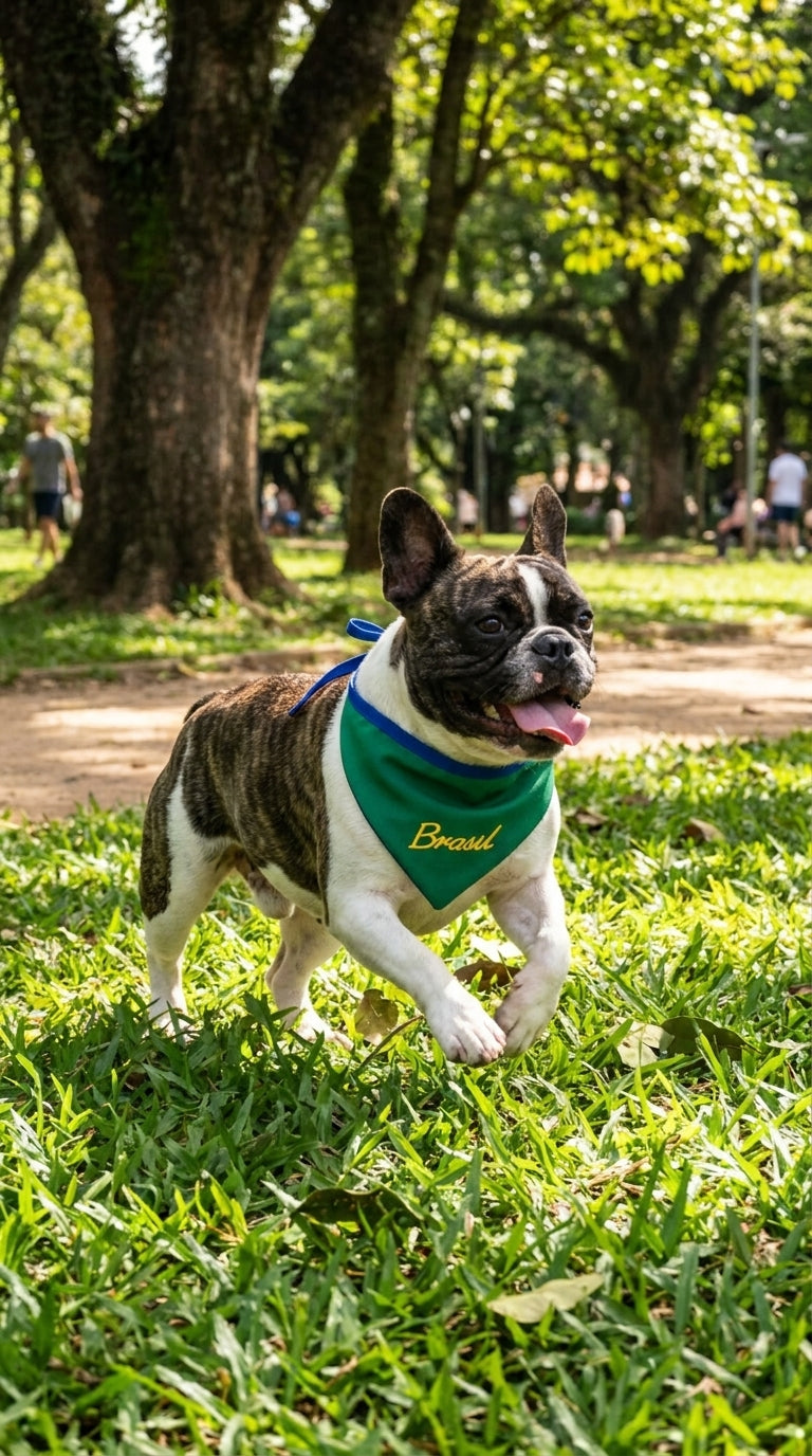 Bandana pet Brasil verde bordada modelo Verde Premium para cachorro e gato