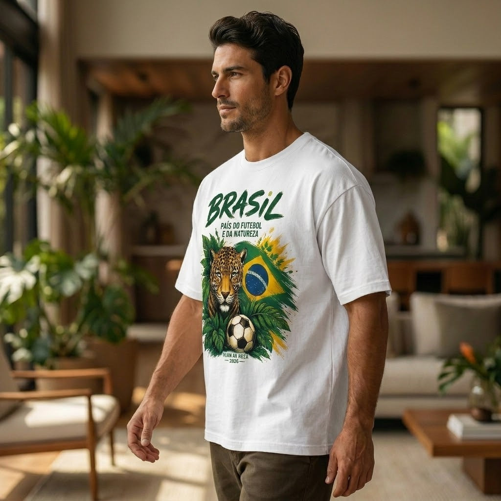 Camiseta branca masculina com estampa digital exclusiva