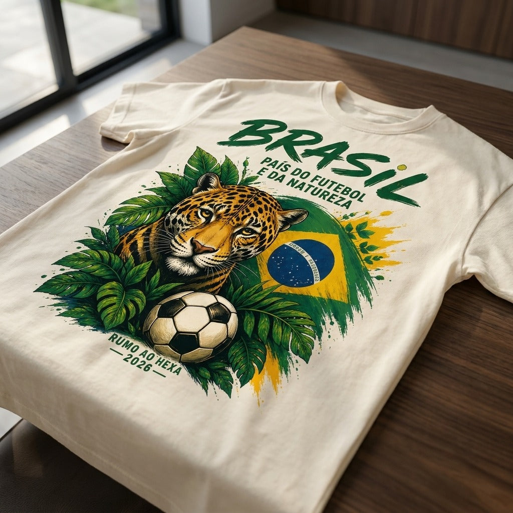 Camiseta masculina tropical Brasil 100% algodão