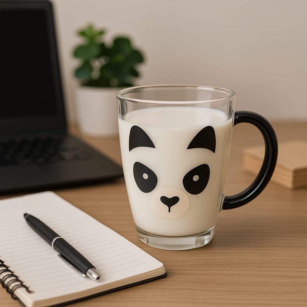 Caneca de Vidro Transparente com Desenho de Panda – 365ml – Caneca Divertida, Criativa e Fofa para Café, Chá e Presentes