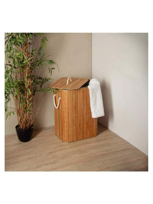 Cesto de Bambu com Tampa para Roupas 40x30x50cm | Organizador Natural Lavanderia e Banheiro | Doca Express