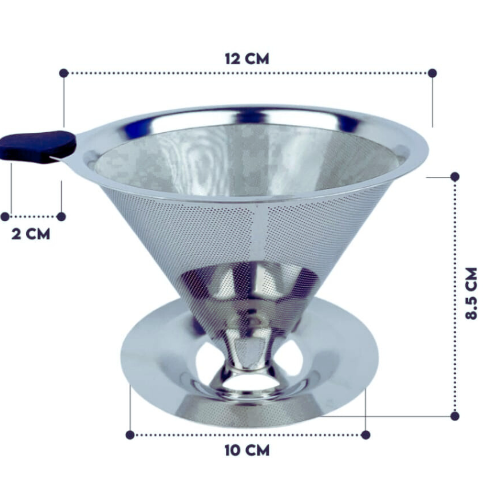 Coador de Café Inox Reutilizável 12x10cm – Filtro Permanente em Aço Inoxidável com Base Antiderrapante – Sustentável, Lavável e Sem Papel