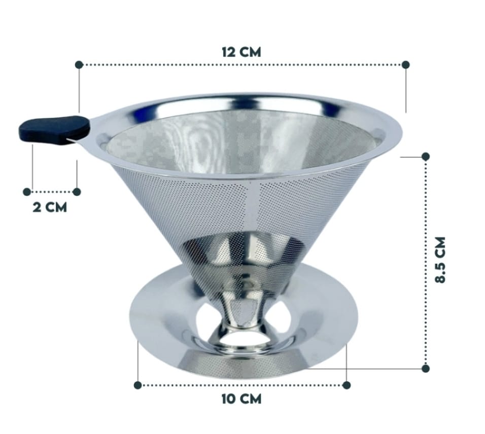 Coador de Café Inox Reutilizável 12x10cm – Filtro Permanente em Aço Inoxidável com Base Antiderrapante – Sustentável, Lavável e Sem Papel