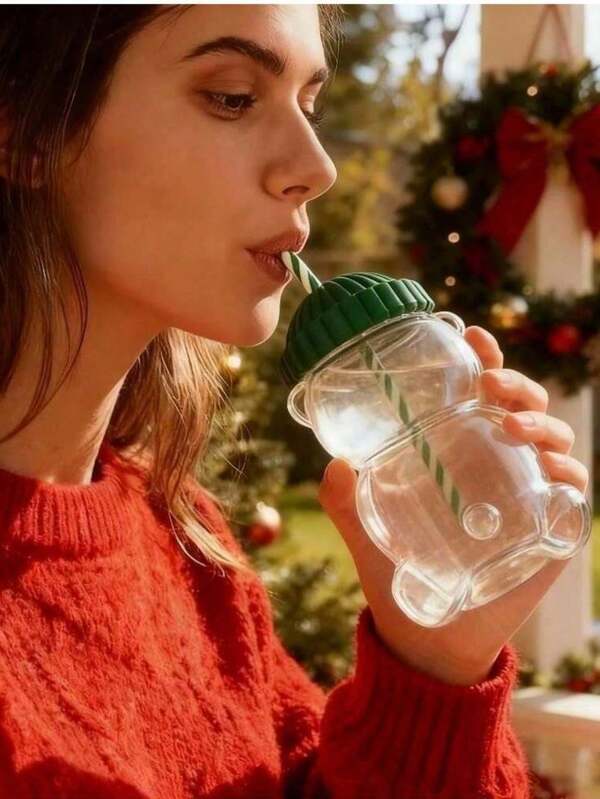 Copo de Vidro Urso com Canudo 600ml