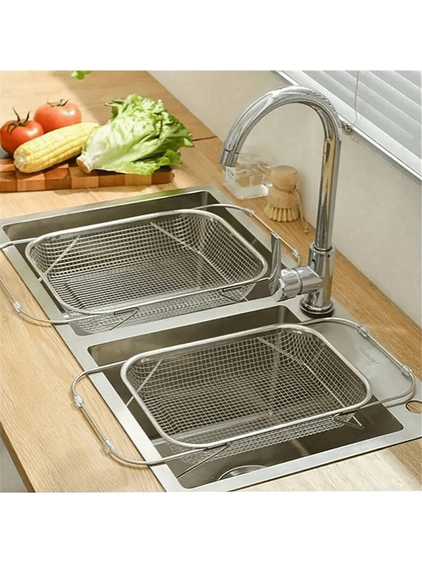 Escorredor Ajustável de Pia em Aço Inox - Rack Extensível para Secar Pratos, Frutas e Legumes - Doca Express Utilidades