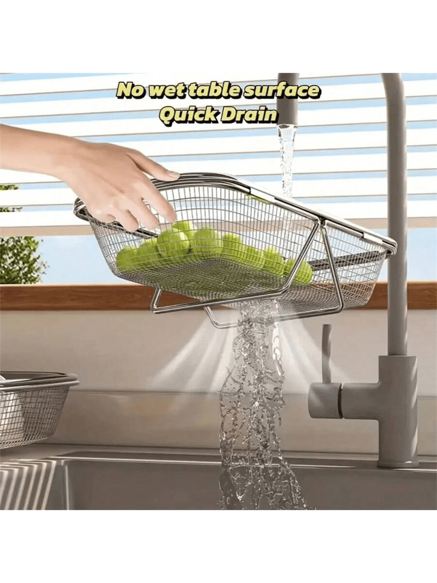 Escorredor Ajustável de Pia em Aço Inox - Rack Extensível para Secar Pratos, Frutas e Legumes - Doca Express Utilidades