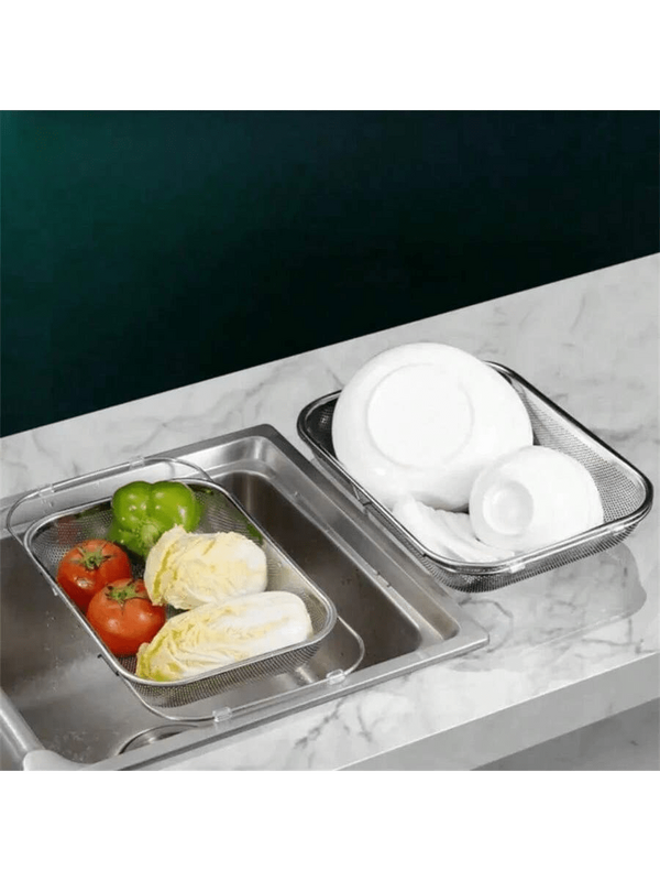 Escorredor Ajustável de Pia em Aço Inox - Rack Extensível para Secar Pratos, Frutas e Legumes - Doca Express Utilidades