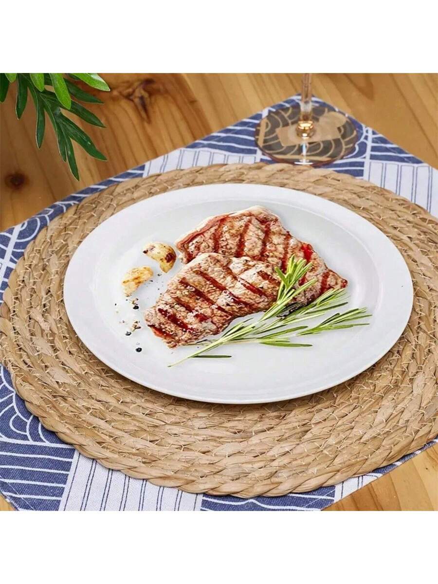 Jogo Americano de Palha Natural Redondo – Sousplat Rattan Mesa Posta (Kit 4/6 Peças) | Doca Express