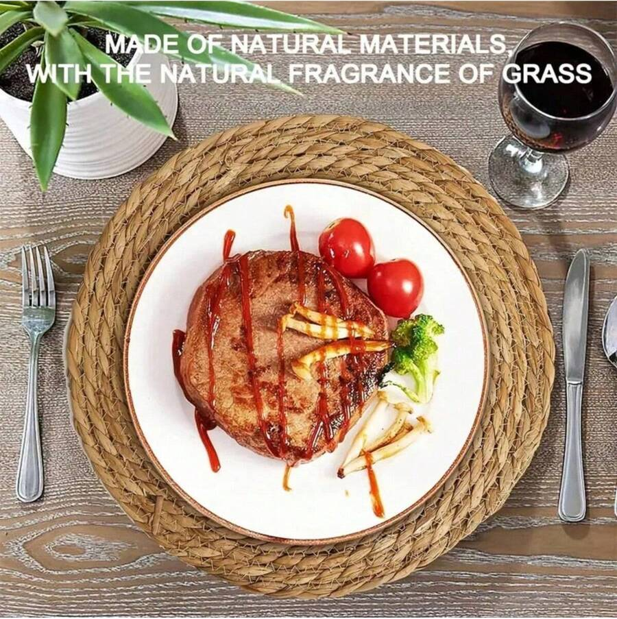 Jogo Americano de Palha Natural Redondo – Sousplat Rattan Mesa Posta (Kit 4/6 Peças) | Doca Express