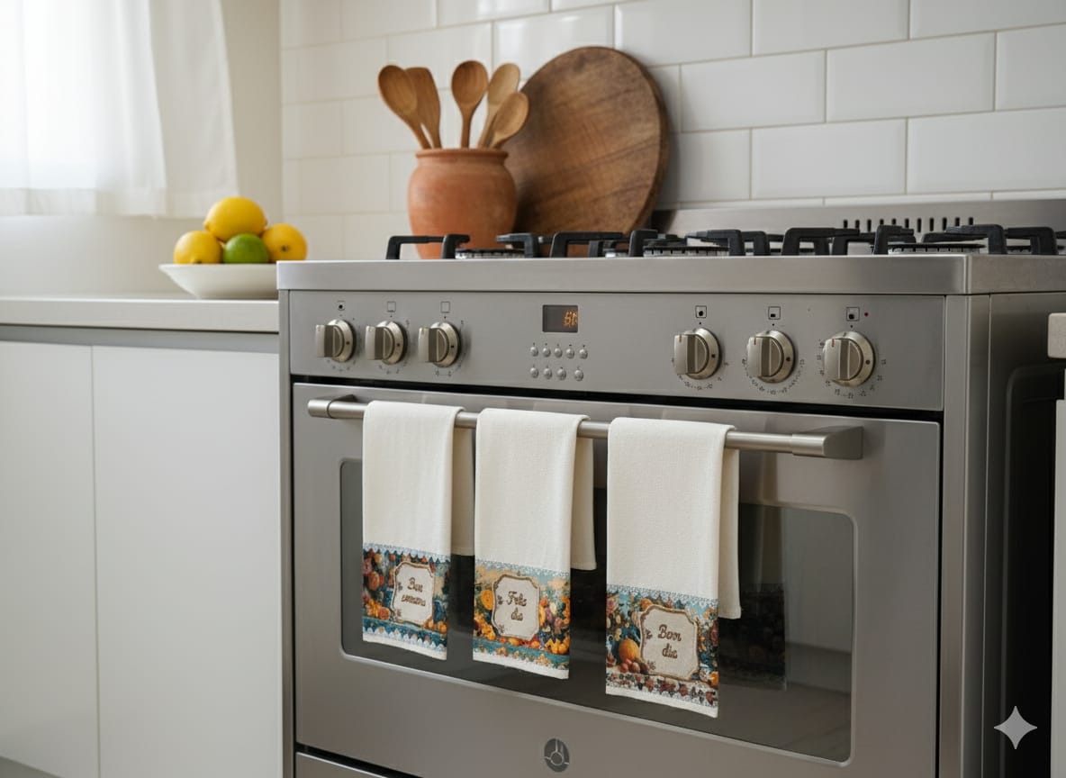 Kit 3 Panos de Prato – Frases Bom Dia - Boa Semana - Feliz Dia - 100%Algodão - Coloridos - Cozinha Gourmet - Doca Express