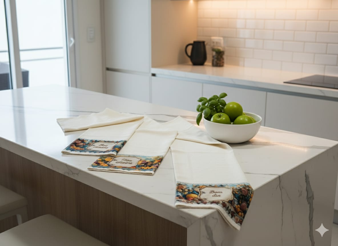 Kit 3 Panos de Prato – Frases Bom Dia - Boa Semana - Feliz Dia - 100%Algodão - Coloridos - Cozinha Gourmet - Doca Express