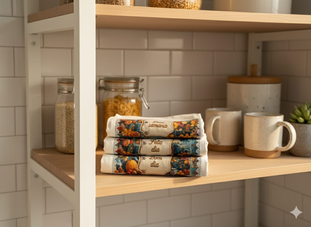 Kit 3 Panos de Prato – Frases Bom Dia - Boa Semana - Feliz Dia - 100%Algodão - Coloridos - Cozinha Gourmet - Doca Express