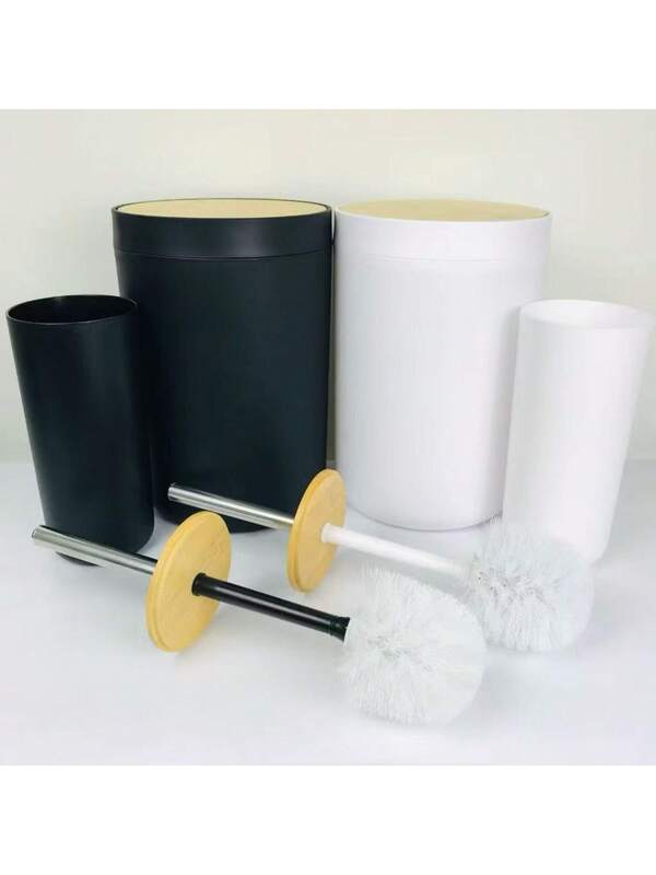 Kit Banheiro Luxo Preto com Bambu – Conjunto de Acessórios 6 ou 4 Peças