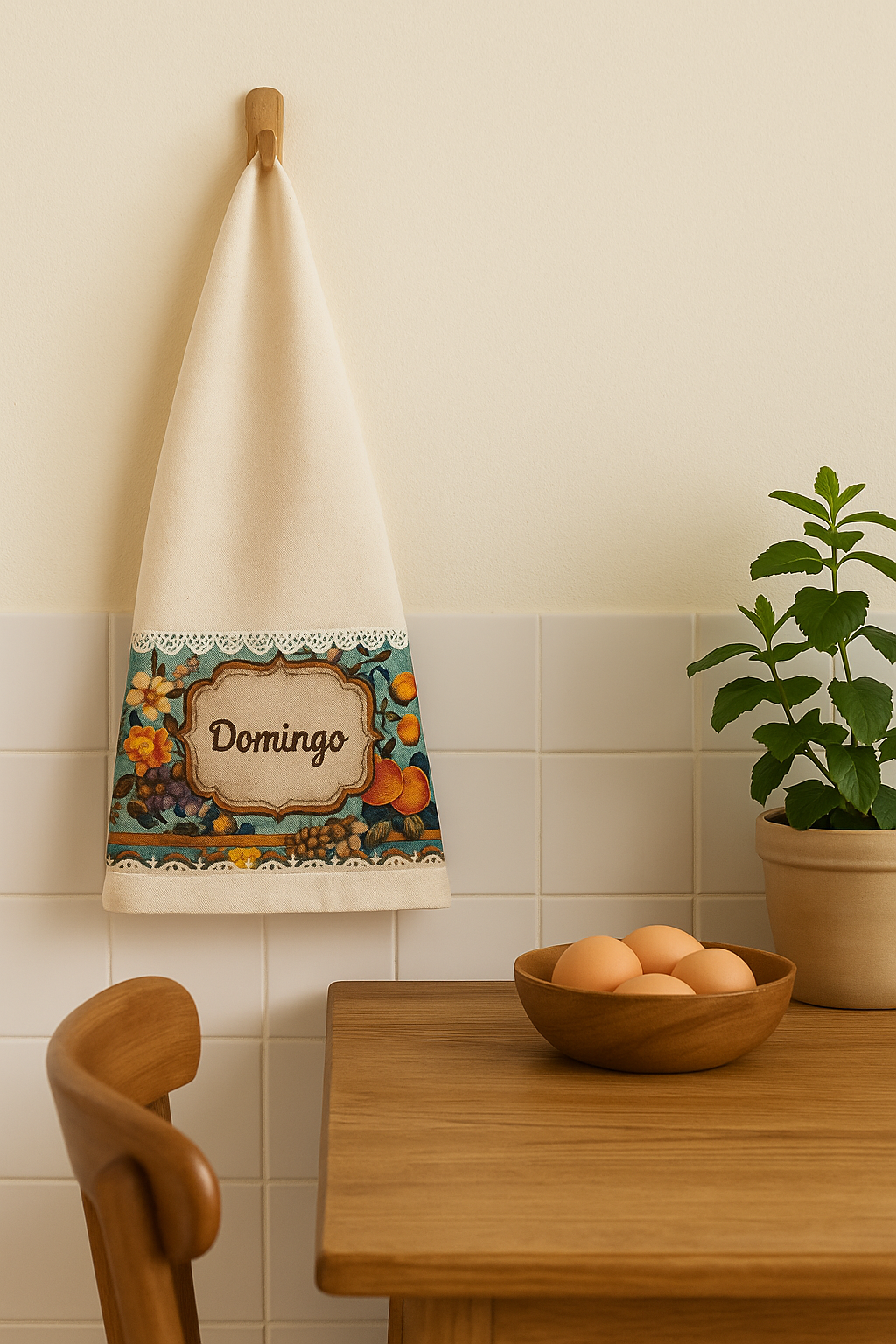 Kit Panos de Prato 7 Dias da Semana – Organização - 100 % Algodão - Barrado Estampa Digital Vintage - Charme e Praticidade na Sua Cozinha Gourmet - Doca Express