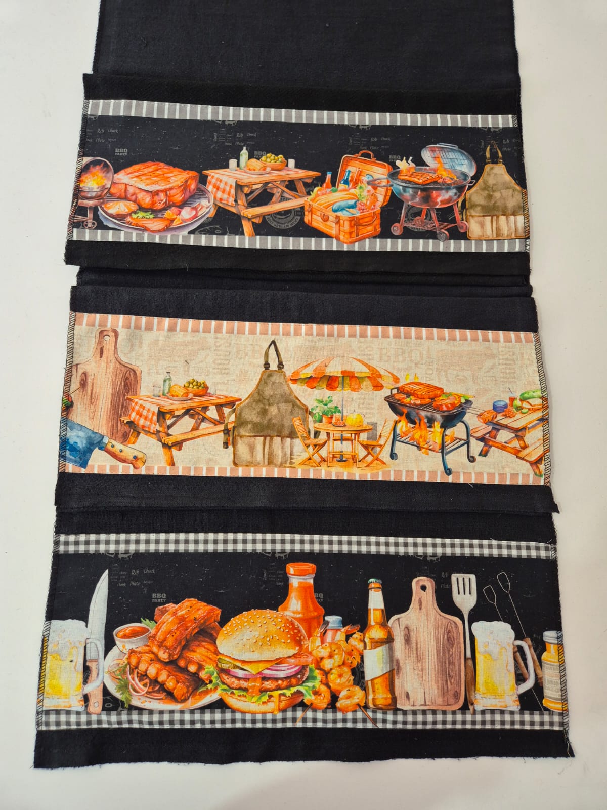 Kit com 3 Panos de Cozinha Pretos 100% Algodão 70x40cm com Barrado Digital Churrasco – Alta Qualidade - Doca Express
