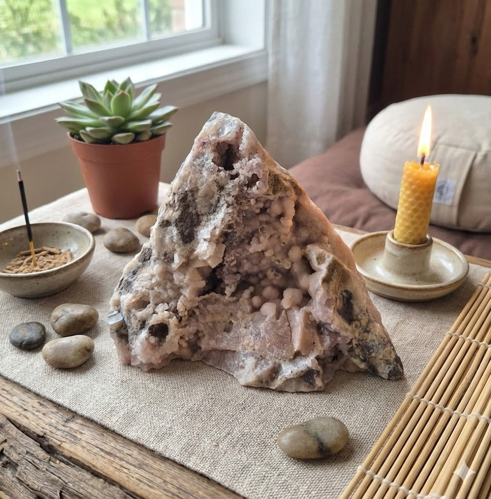 Peça Decorativa em Calcedônia Botrioidal Natural (1,455 kg) – Mineral Autêntico para Sala, Escritório e Ambientes Sofisticados - Doca Express