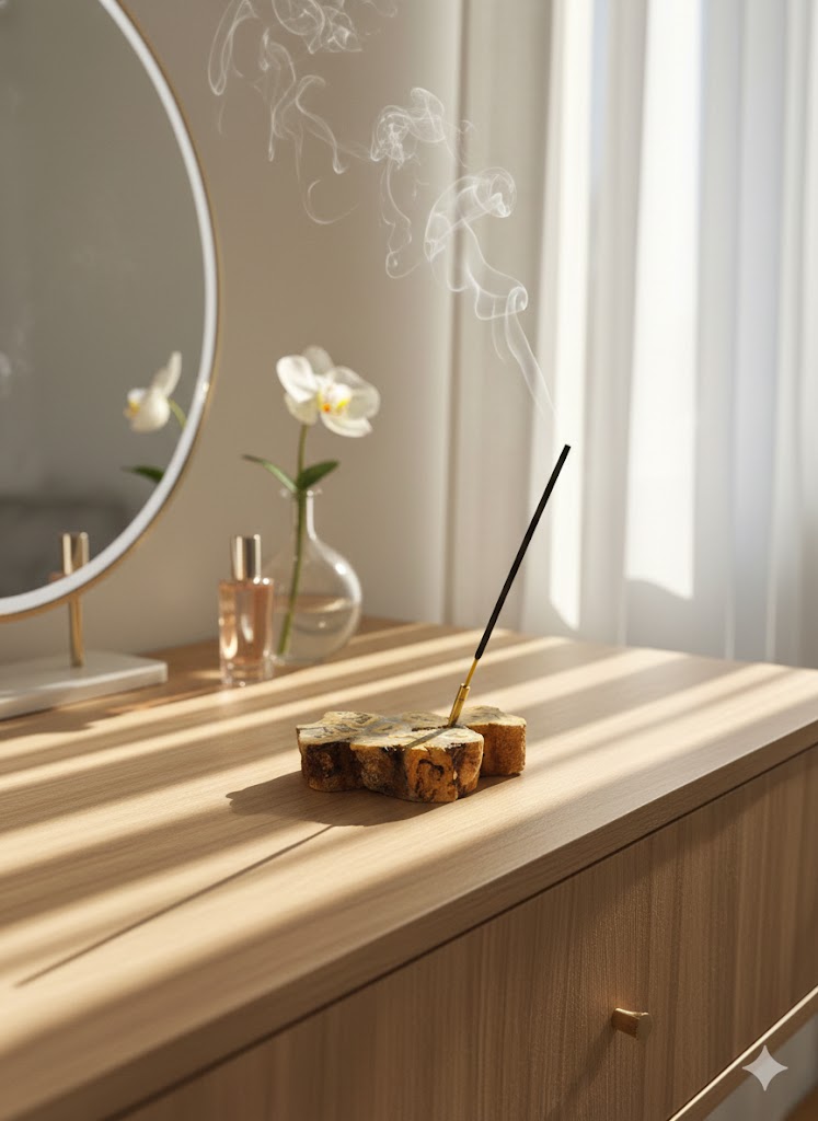 Pedra Natural Ágata Fatia com Suporte de Incenso em Cobre – Peça Única para Decoração, Aromaterapia e Energia – Base Orgânica em Corte Irregular - Doca Express