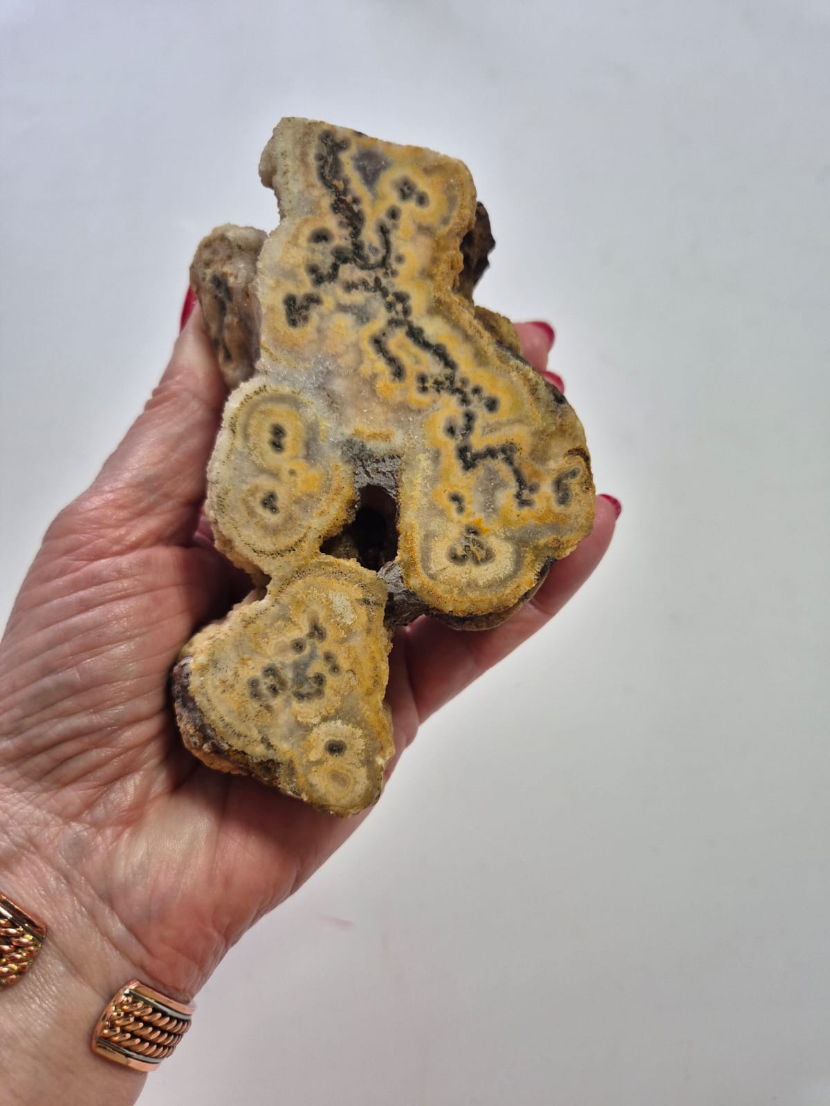 Pedra Natural Ágata Fatia com Suporte de Incenso em Cobre – Peça Única para Decoração, Aromaterapia e Energia – Base Orgânica em Corte Irregular - Doca Express