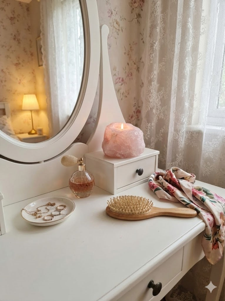 Porta-Velas em Quartzo Rosa Natural - Decoração Elegante para Salas e Ambientes Internos | Doca Express