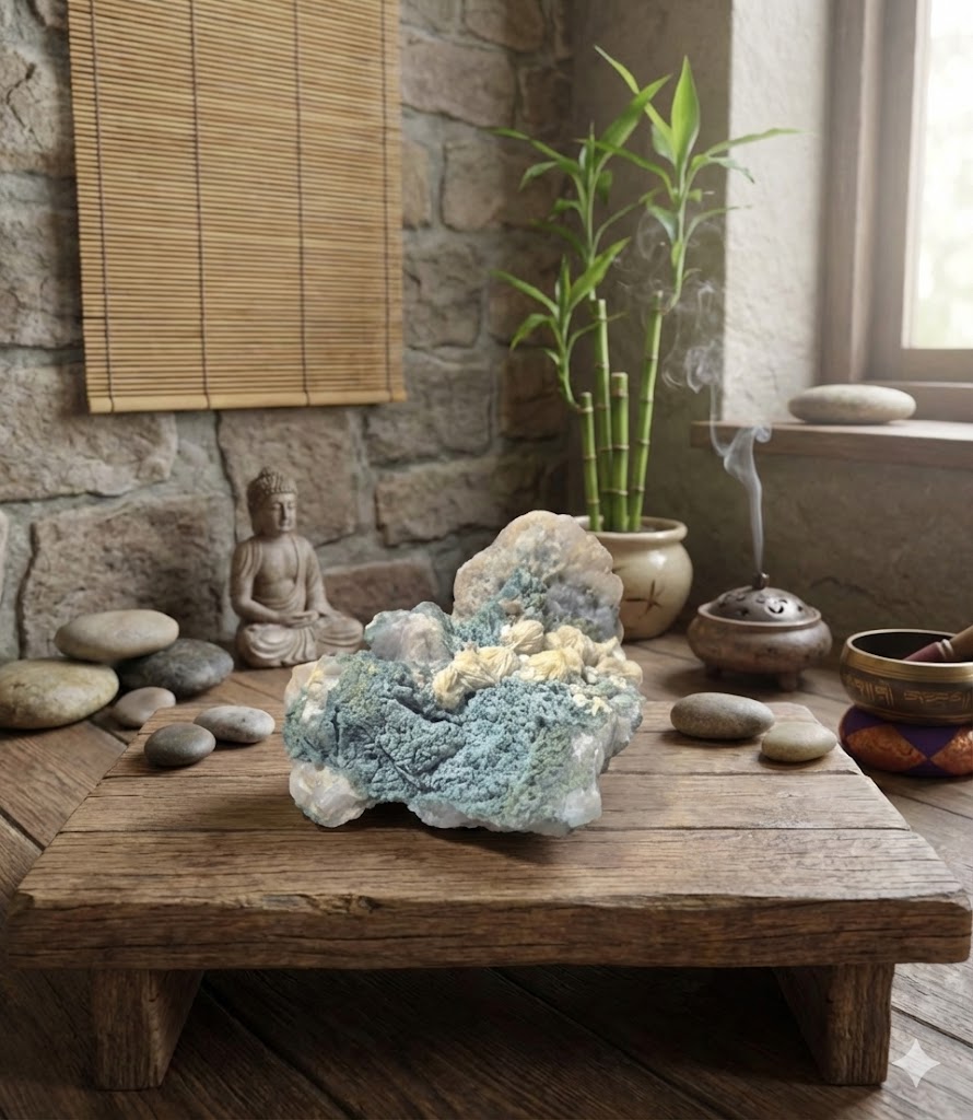 Rosetas de Barita Natural em Matriz Verde – Peça Mineral de 816 g | Barita Rósea com Crisocola/Malaquita | Decoração para Sala, Escritório e Espaços Zen | Energia de Aterramento e Clareza – Doca Express