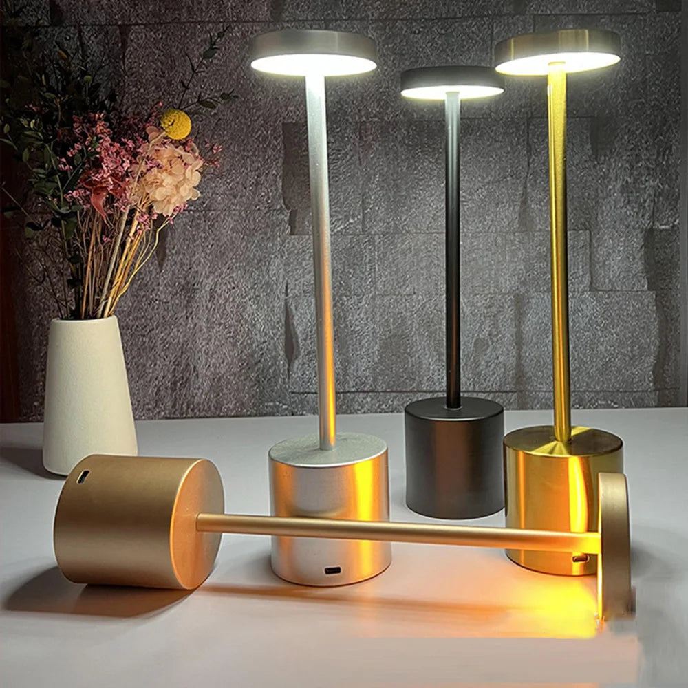 Classic Table Lamp USB Rechargeable Night Light Stepless Dimming Touch Desk Lamp 3 Colors Bedside Lamp Hotel Bar Decoration