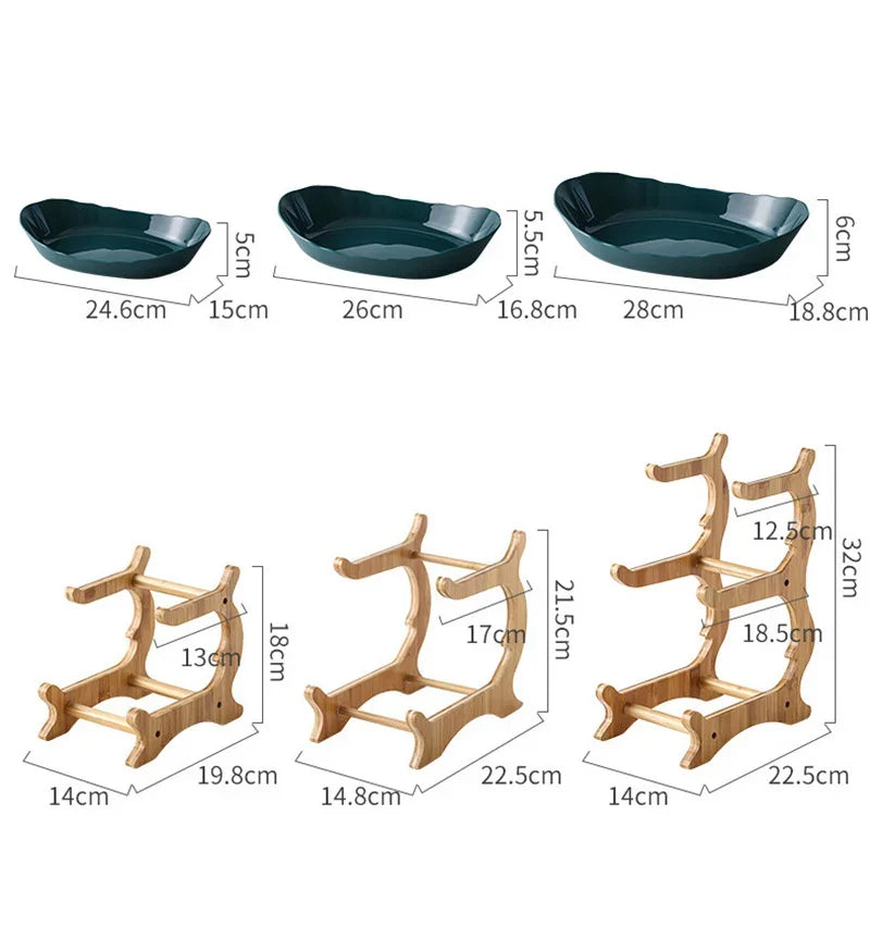 2/3 Layer Table Plates Dinnerware Wooden Kitchen Fruit Bowl with Floors Partitioned Dish Candy Cake Trays Fruit Plate Salad Bowl