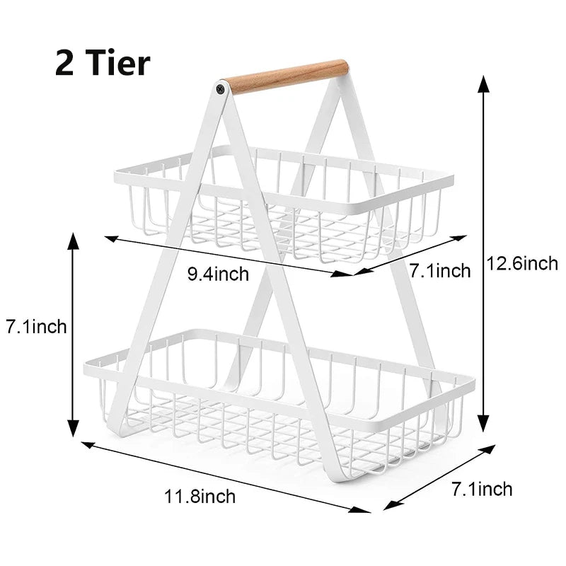 3-Tier Fruit Basket Metal Fruit Bowl Bread Baskets Countertop Vegatable Storage Stand for Kitchen
