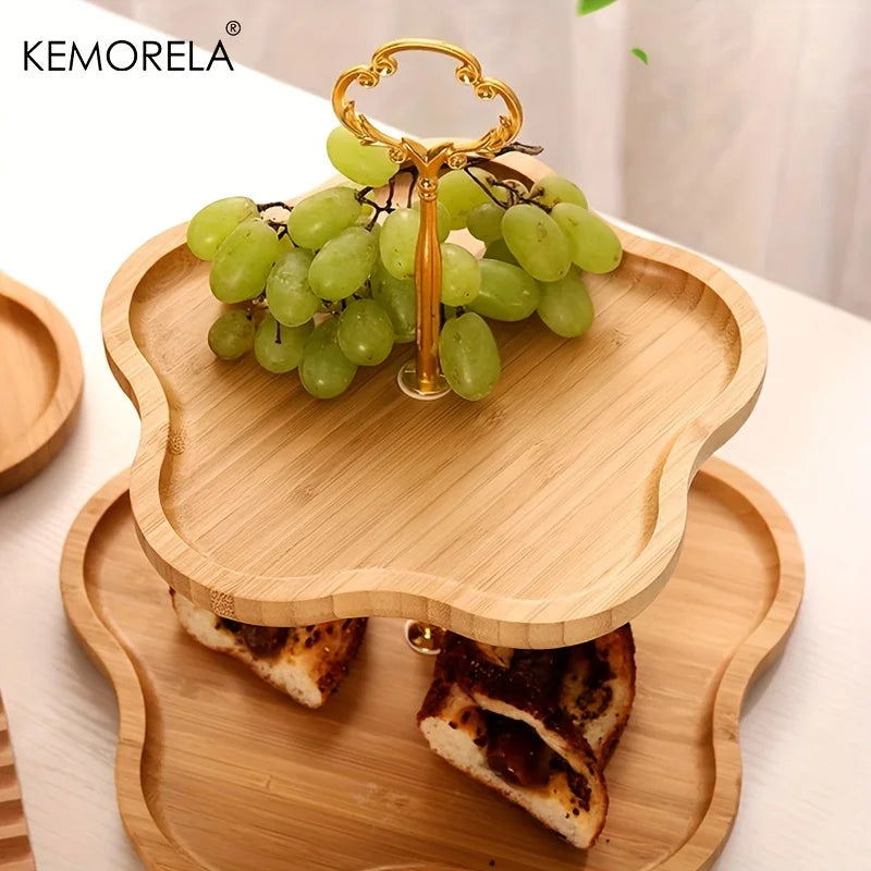 KEMORELA Flower Style Three/ Two Layer Dried Fruit Basket Wooden Dish Fruit Basket Snack Plate Candy Dessert Cake Stand Display