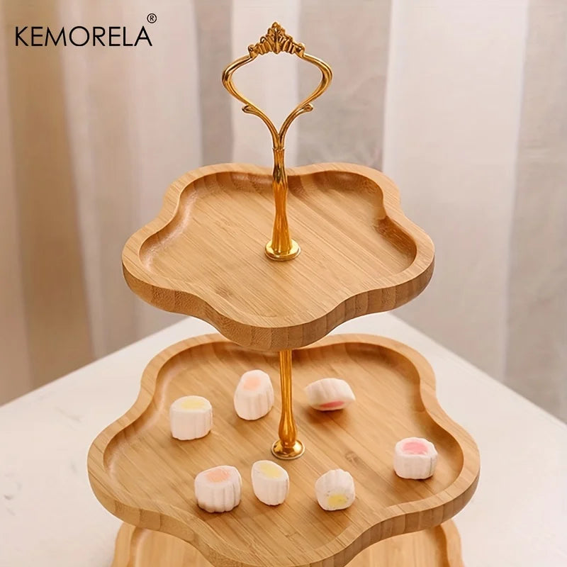 KEMORELA Flower Style Three/ Two Layer Dried Fruit Basket Wooden Dish Fruit Basket Snack Plate Candy Dessert Cake Stand Display