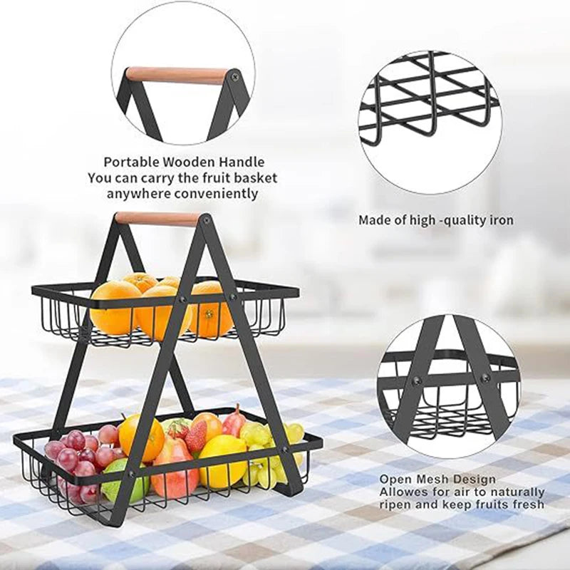 3-Tier Fruit Basket Metal Fruit Bowl Bread Baskets Countertop Vegatable Storage Stand for Kitchen