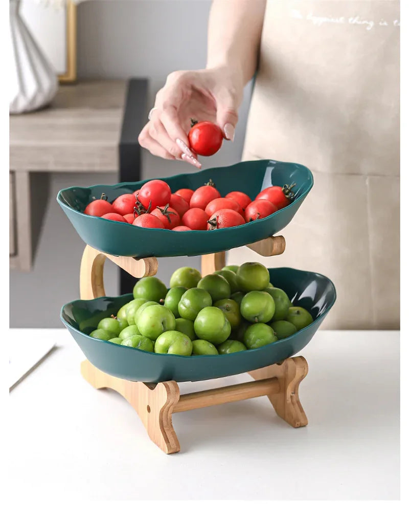 2/3 Layer Table Plates Dinnerware Wooden Kitchen Fruit Bowl with Floors Partitioned Dish Candy Cake Trays Fruit Plate Salad Bowl