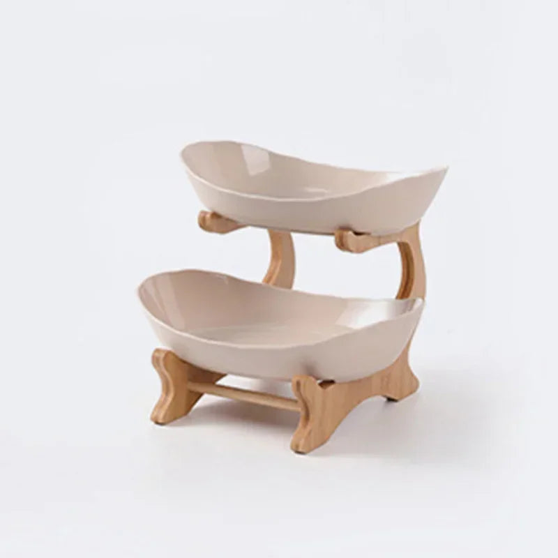 2/3 Layer Table Plates Dinnerware Wooden Kitchen Fruit Bowl with Floors Partitioned Dish Candy Cake Trays Fruit Plate Salad Bowl