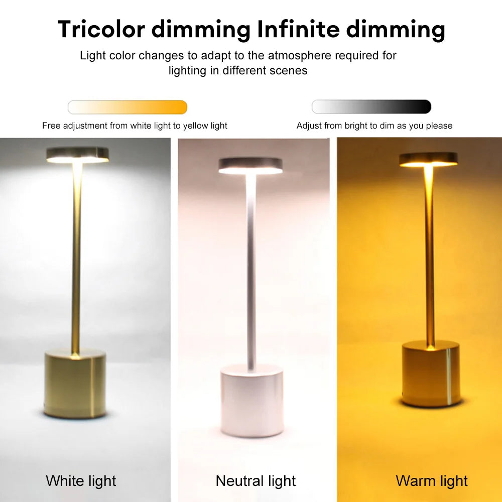 Classic Table Lamp USB Rechargeable Night Light Stepless Dimming Touch Desk Lamp 3 Colors Bedside Lamp Hotel Bar Decoration
