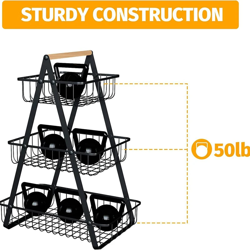 3-Tier Fruit Basket Metal Fruit Bowl Bread Baskets Countertop Vegatable Storage Stand for Kitchen