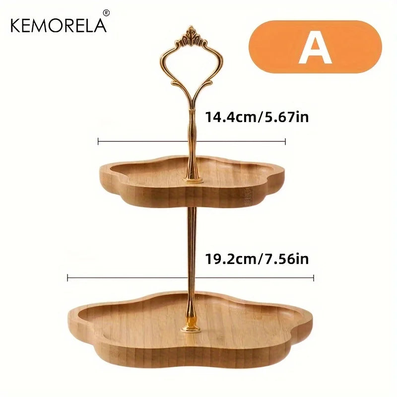 KEMORELA Flower Style Three/ Two Layer Dried Fruit Basket Wooden Dish Fruit Basket Snack Plate Candy Dessert Cake Stand Display