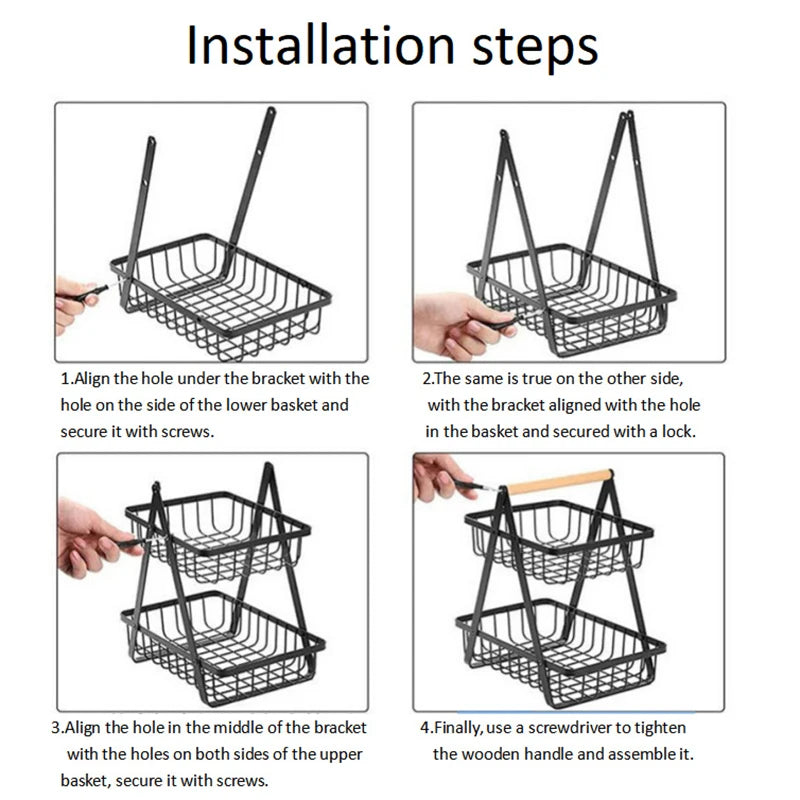 3-Tier Fruit Basket Metal Fruit Bowl Bread Baskets Countertop Vegatable Storage Stand for Kitchen