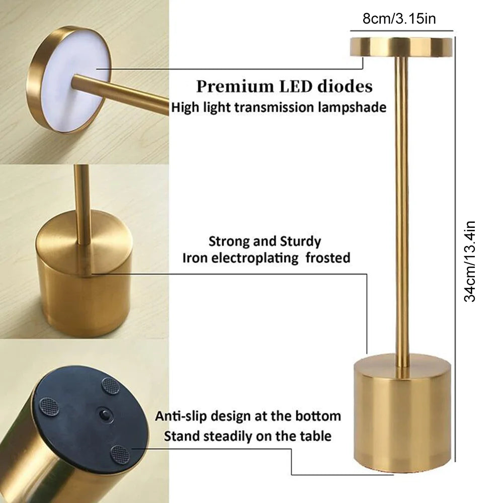 Classic Table Lamp USB Rechargeable Night Light Stepless Dimming Touch Desk Lamp 3 Colors Bedside Lamp Hotel Bar Decoration