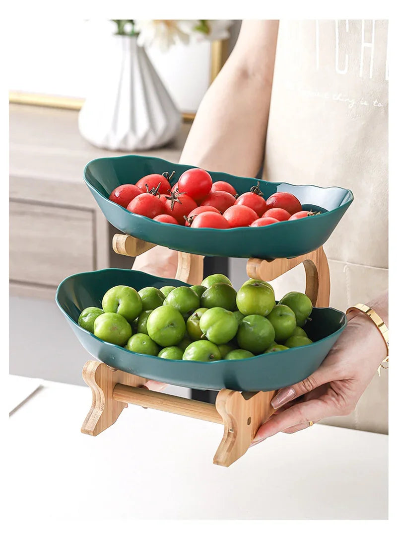 2/3 Layer Table Plates Dinnerware Wooden Kitchen Fruit Bowl with Floors Partitioned Dish Candy Cake Trays Fruit Plate Salad Bowl