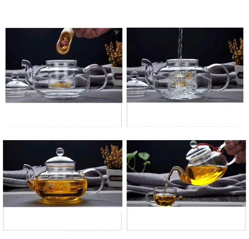 400ml/1000ml Filterable Heat-resistant Thickened Glass Teapot High Borosilicate Glass Flower Tea Pot Heatable Glass Tea Set