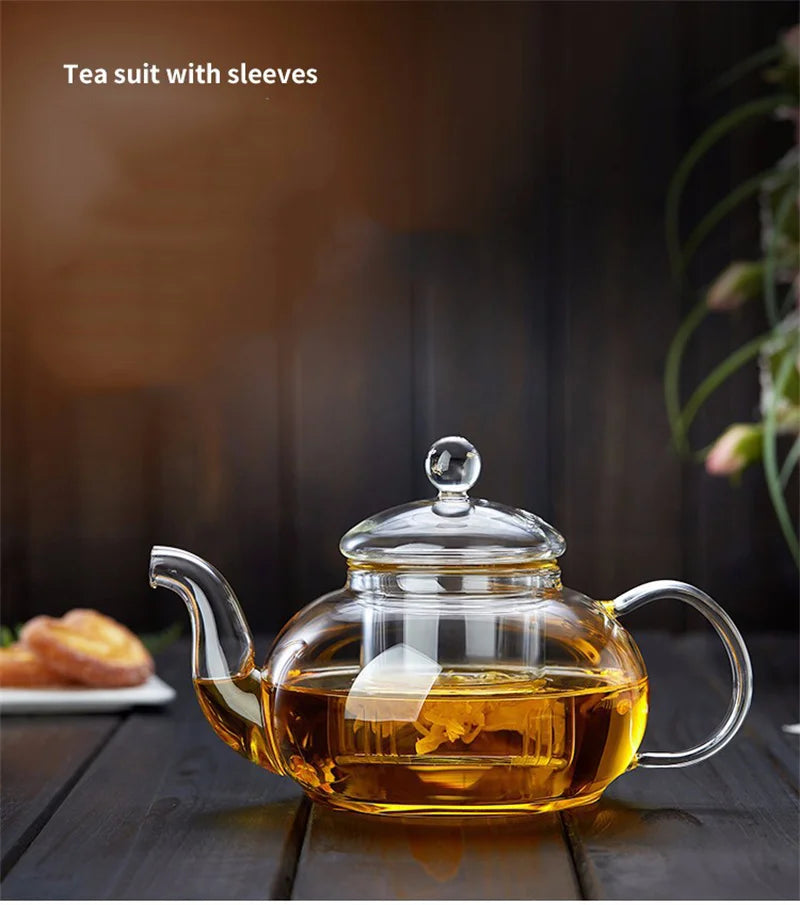400ml/1000ml Filterable Heat-resistant Thickened Glass Teapot High Borosilicate Glass Flower Tea Pot Heatable Glass Tea Set