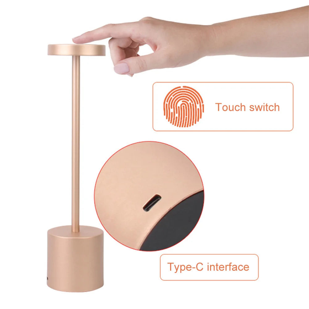 Classic Table Lamp USB Rechargeable Night Light Stepless Dimming Touch Desk Lamp 3 Colors Bedside Lamp Hotel Bar Decoration