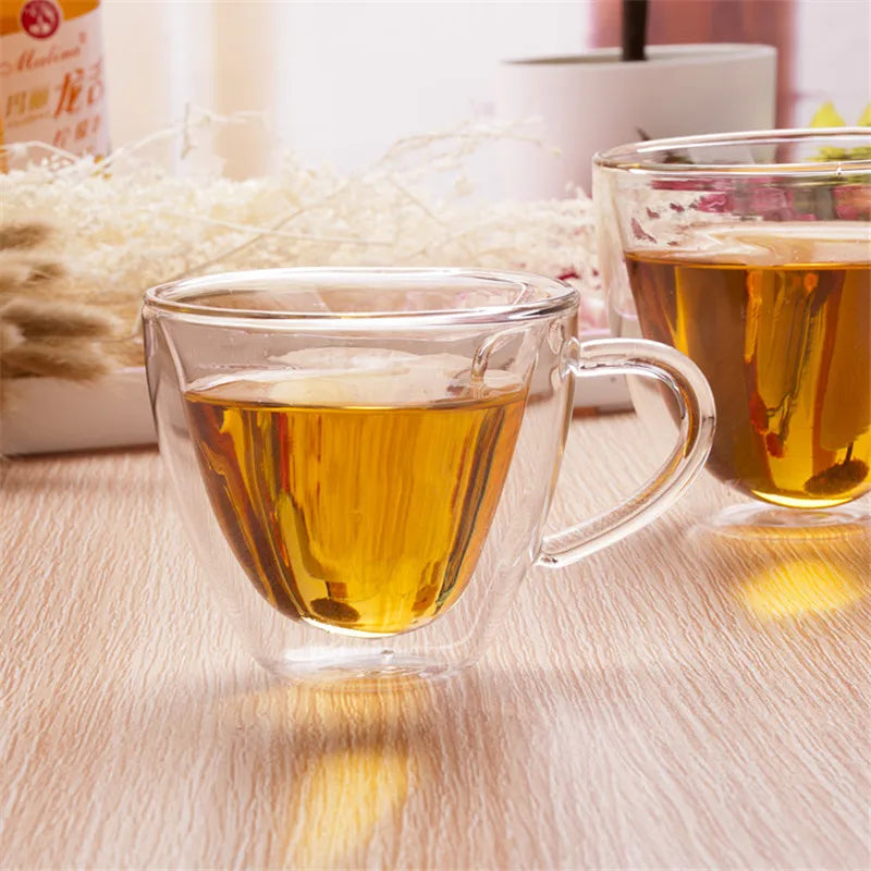 Heart Love Shaped Glass Mug Couple Cups Double Glass Cup Heat-Resisting Wine Glasses Tea Mugs Milk Espresso Coffee Cup Drinkware