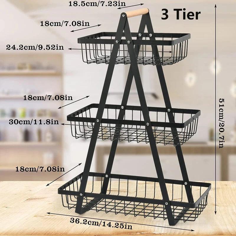 3-Tier Fruit Basket Metal Fruit Bowl Bread Baskets Countertop Vegatable Storage Stand for Kitchen
